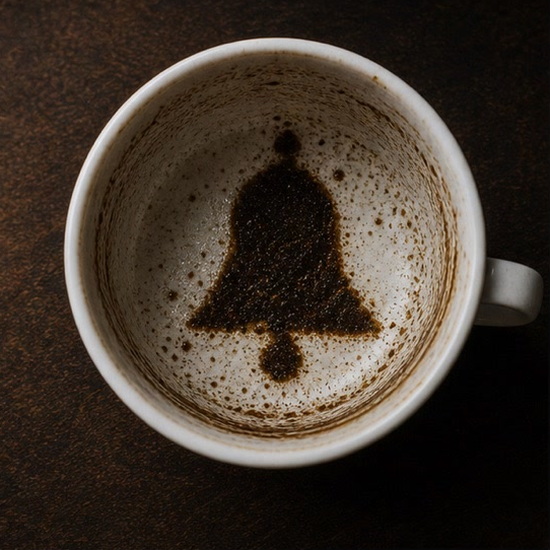 BELL coffee cup symbol photo and tasseography meaning