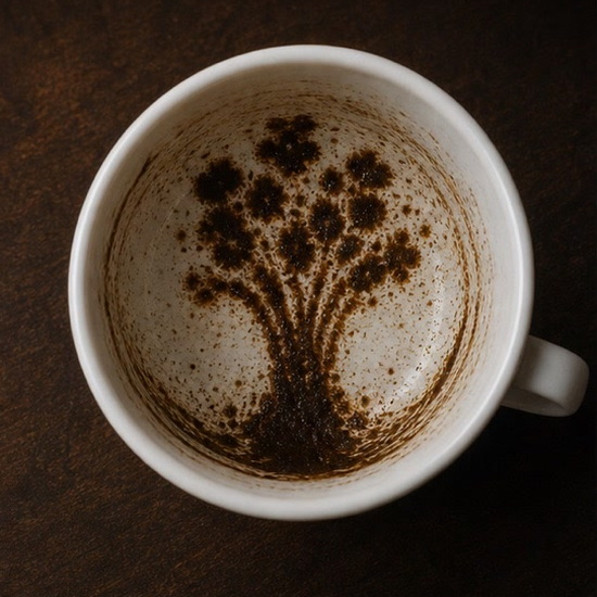 BOUQUET coffee cup symbol photo and tasseography meaning