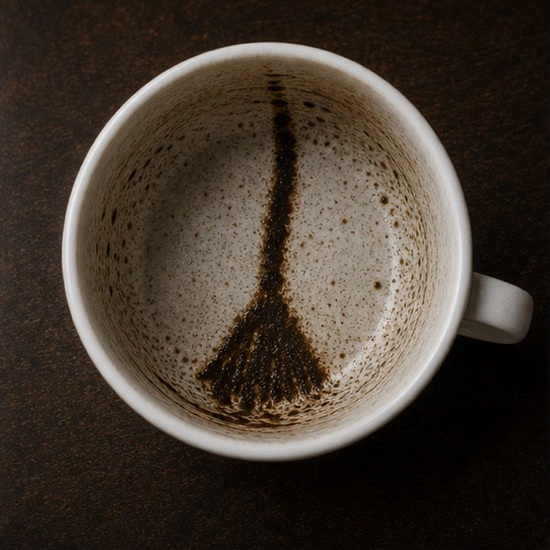 BROOM coffee cup symbol photo and tasseography meaning