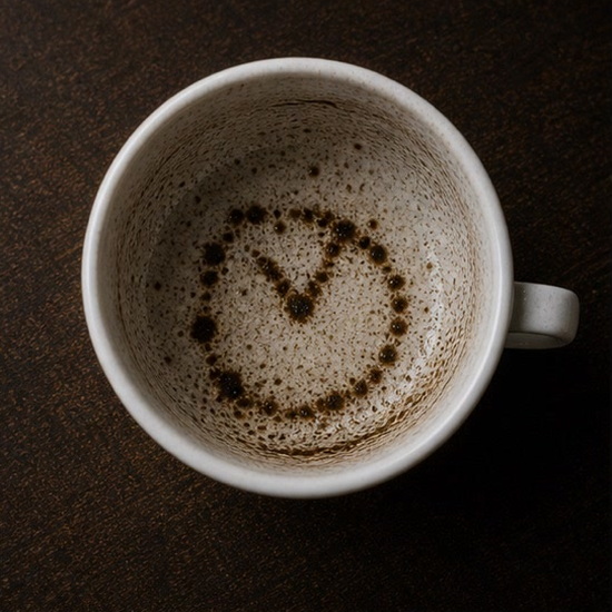 CLOCK coffee cup symbol photo and tasseography meaning