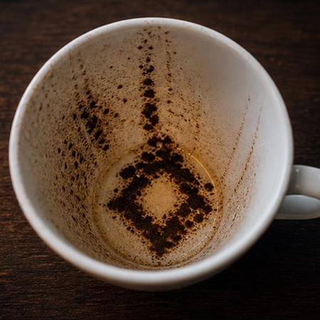 DIAMOND coffee cup symbol photo and tasseography meaning