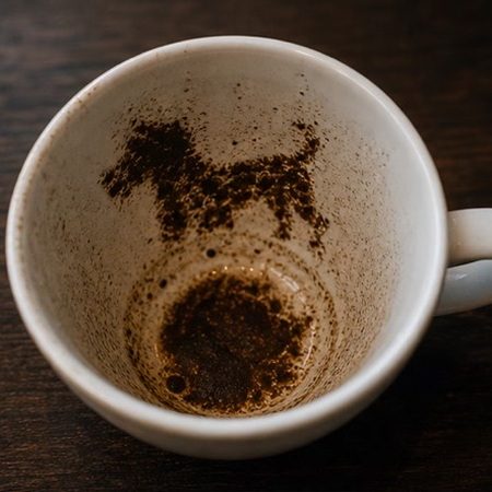 DOG coffee cup symbol photo and tasseography meaning
