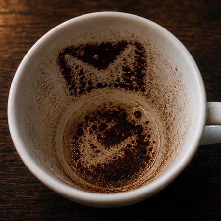 ENVELOPE coffee cup symbol photo and tasseography meaning