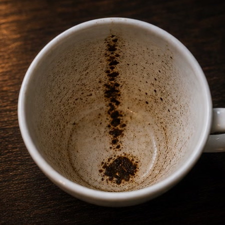 EXCLAMATION MARK coffee cup symbol photo and tasseography meaning