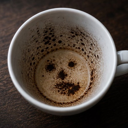 FACE coffee cup symbol photo and tasseography meaning