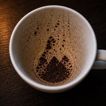 MOUNTAIN coffee cup symbol photo and tasseography meaning
