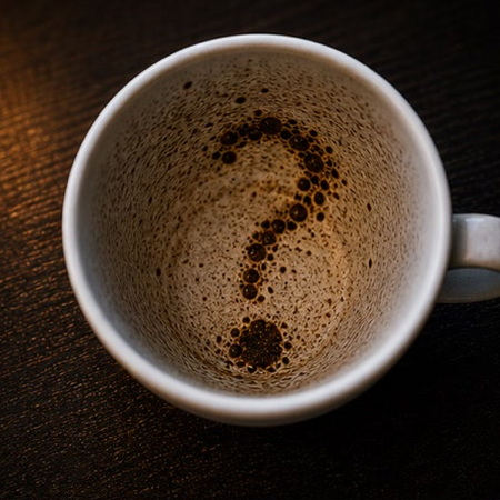 QUESTION MARK coffee cup symbol photo and tasseography meaning